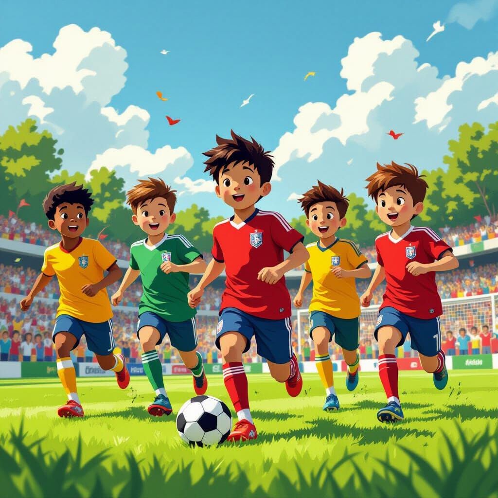 Boys Play Soccer: Dynamic Composition and Vibrant Colors