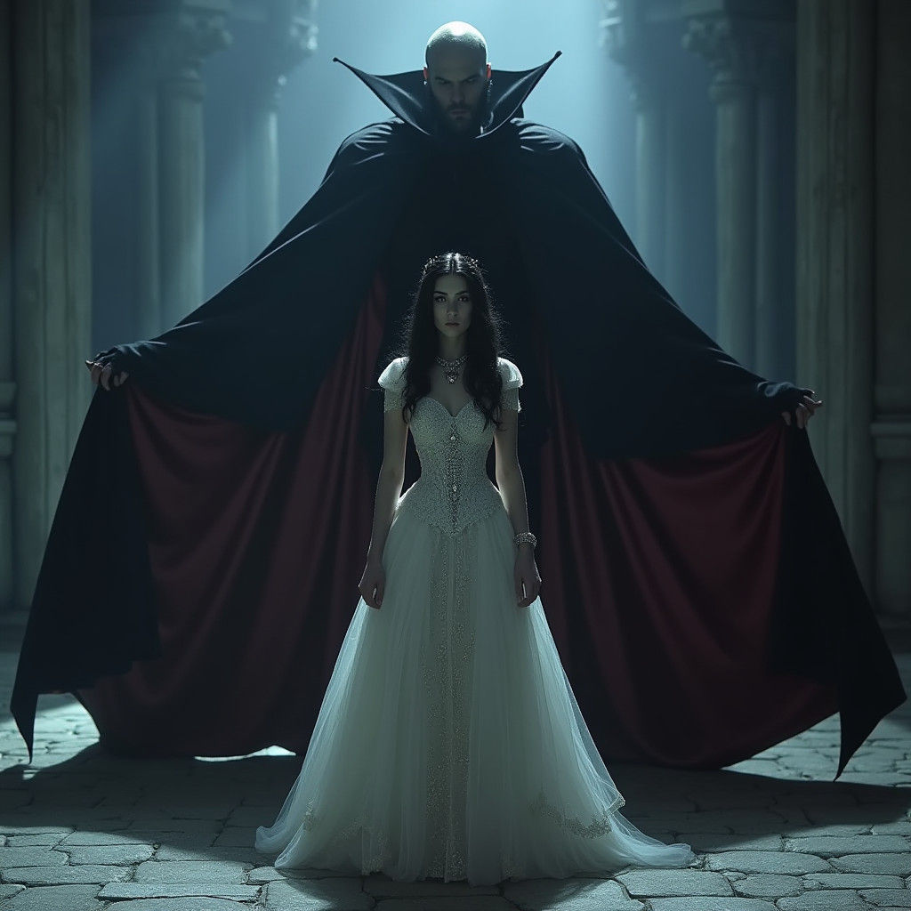 Dark Dracula Enshrouds Vampire Princess Aurora in Gothic Sha...