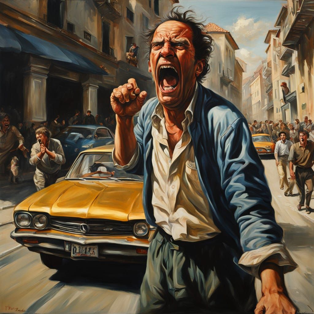 Enraged Man in Golden Hues