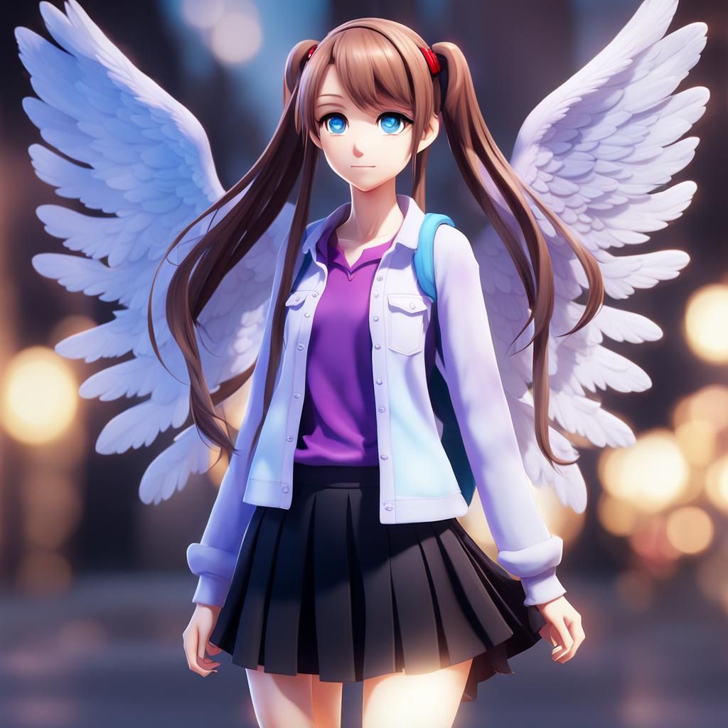 Anime Girl with Angel Wings in 3D Art