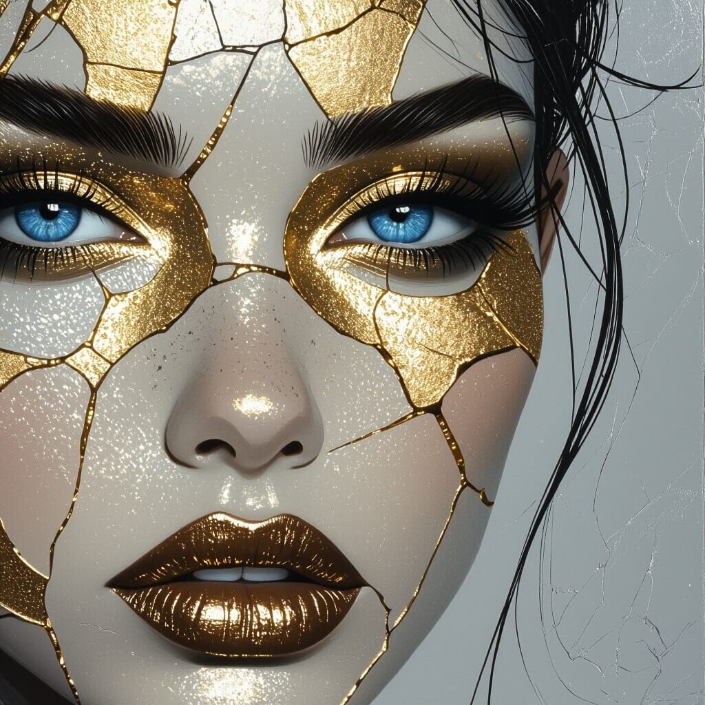 Woman's Face with Metallic Gold Crackle Paint