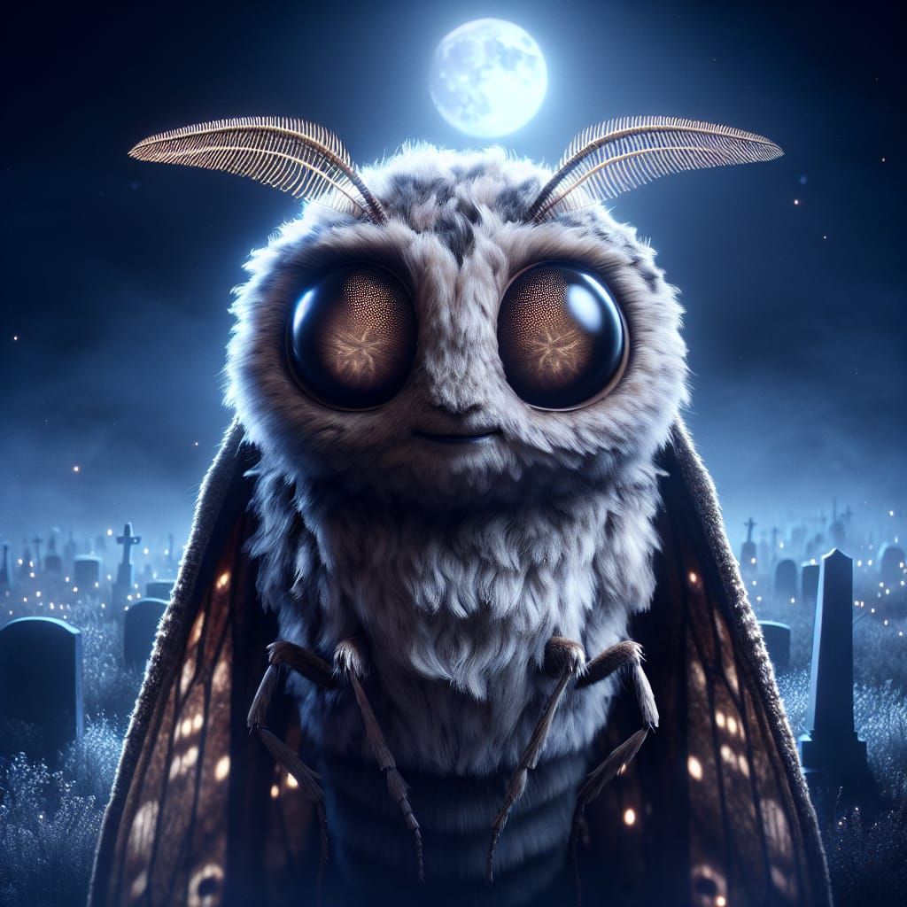 Hyper-Realistic Anthropomorphic Moth in Cemetery