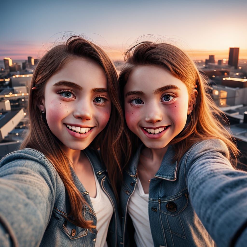 Friends Capturing a Sunset Selfie