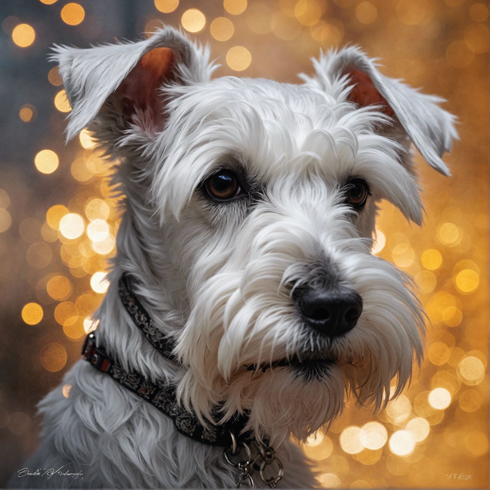 Miniature Schnauzer in Golden Hour, Bokeh Lights