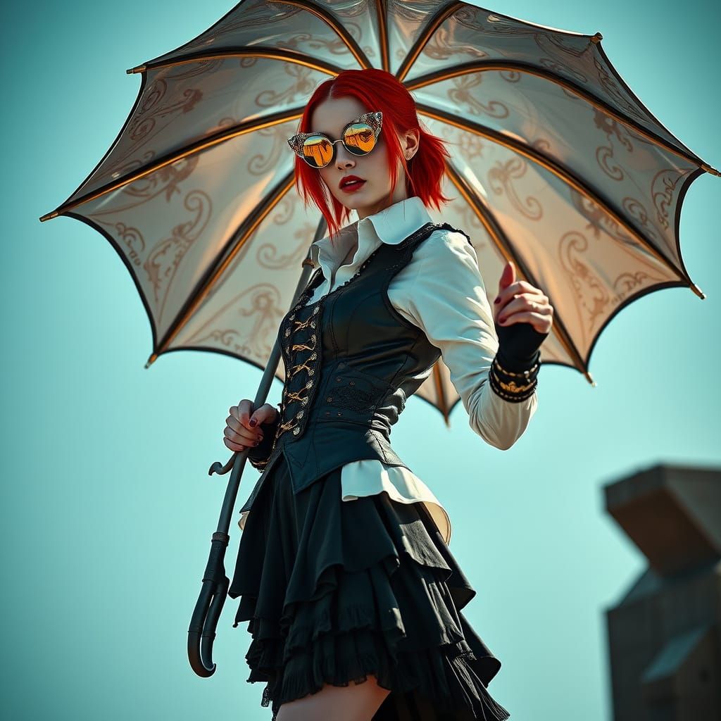 Ethereal Vampire Femme Fatale in Steampunk Attire