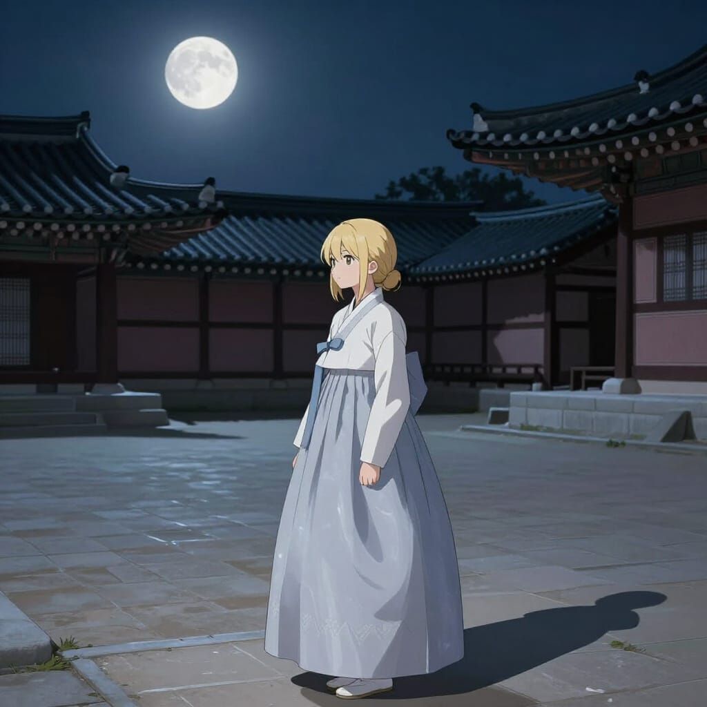 Anime Girl in Modern Hanbok at Gyeongbokgung Palace