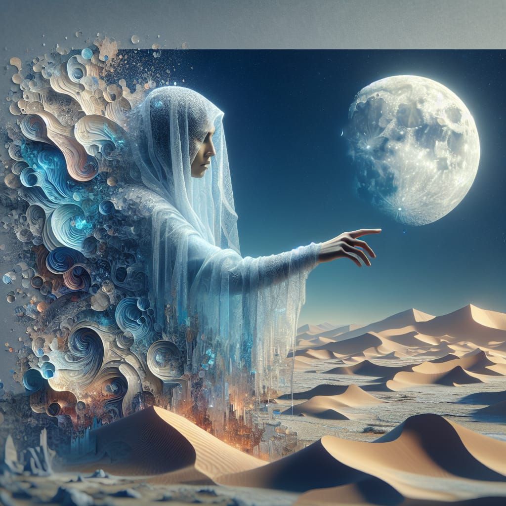 Woman in Blue Robe in Desert Collage