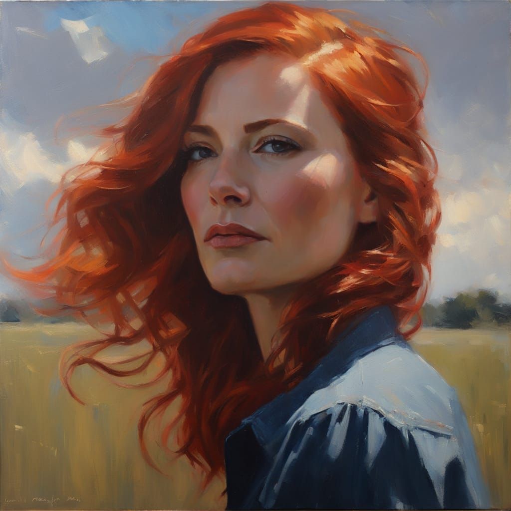 Impressionistic Oil Portrait of Red-Haired Woman
