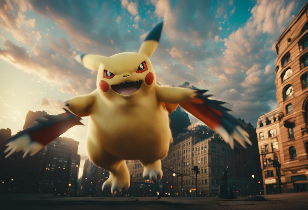 Gigantimax Pokémon Roars in Battle-Scarred City