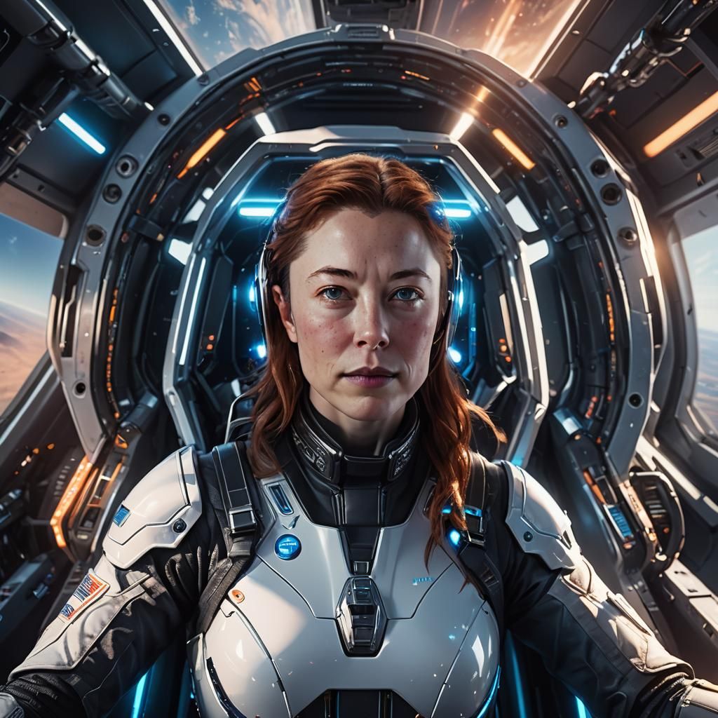 Female Elon Musk Commands Spaceship in Sci-Fi Art