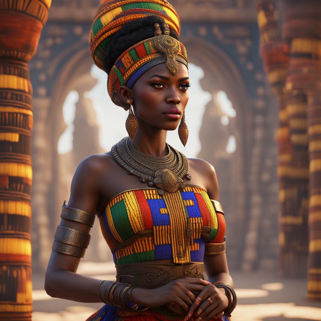 Ghanian Princess in Kente Cloth: Detailed Matte Painting