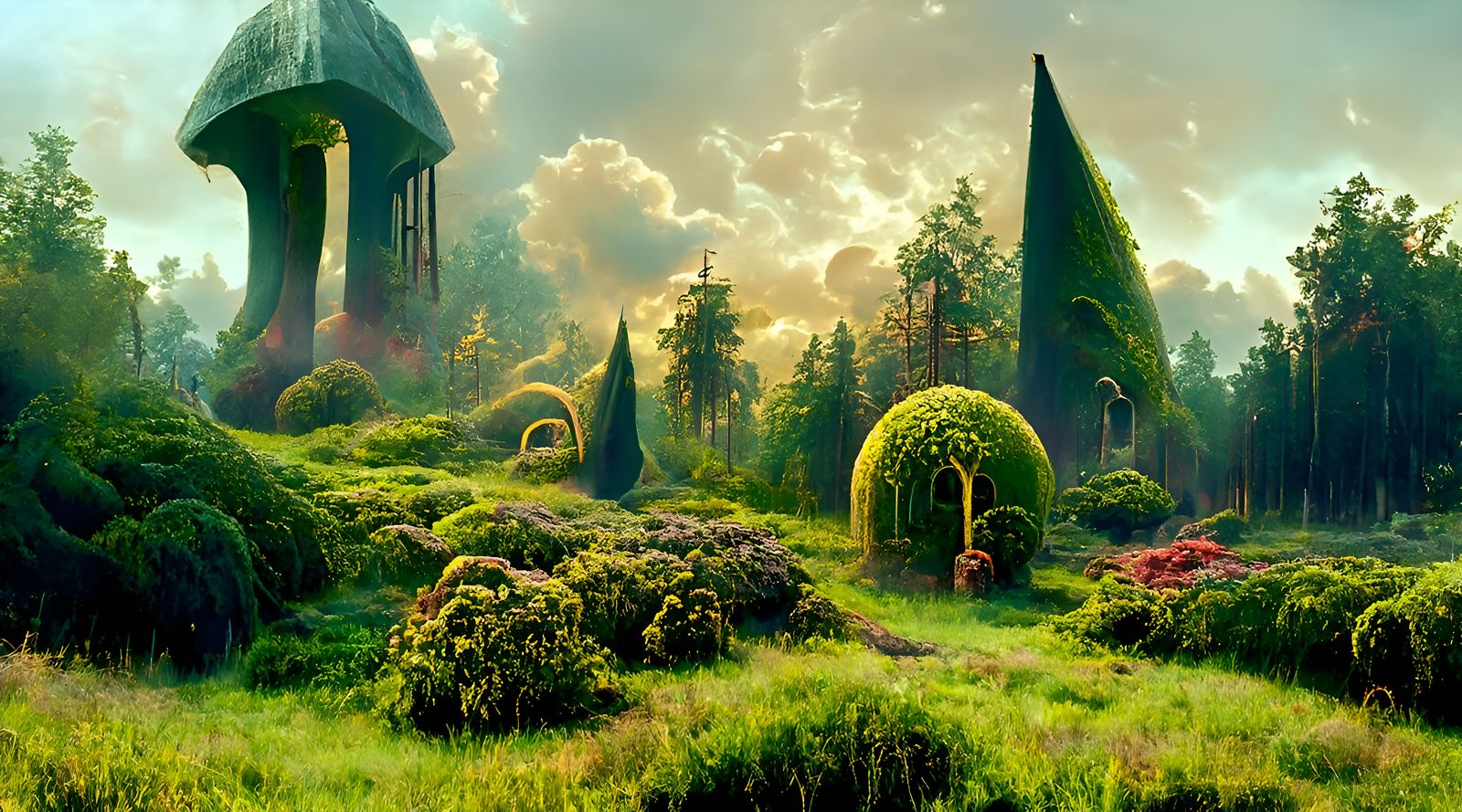 Lush Overgrown Fantasy Landscape Painting