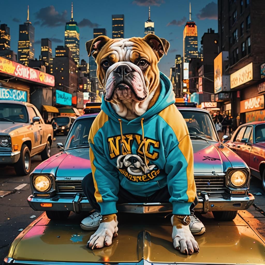 Bulldog Rapper on Lowrider in Urban Graffiti Scene