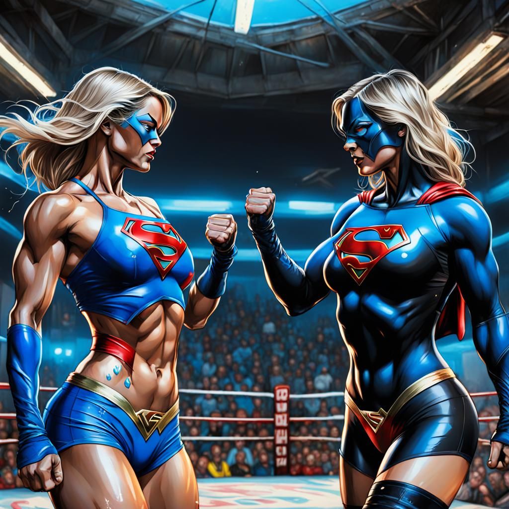 Supergirl Bikini Wrestling in Graffiti Art Style