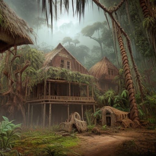 Creepy Jungle Ghost Town: Detailed Matte Painting