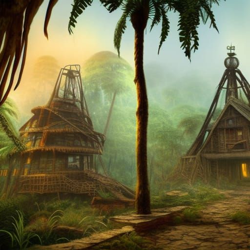Creepy Jungle Ghost Town: Detailed Matte Painting