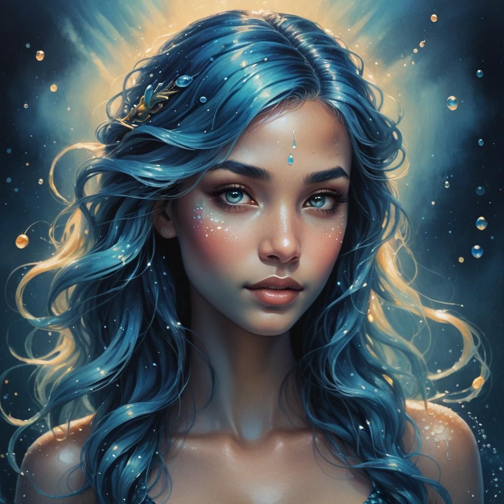Mystical Blue Mermaid Portrait in Fantasy Realism