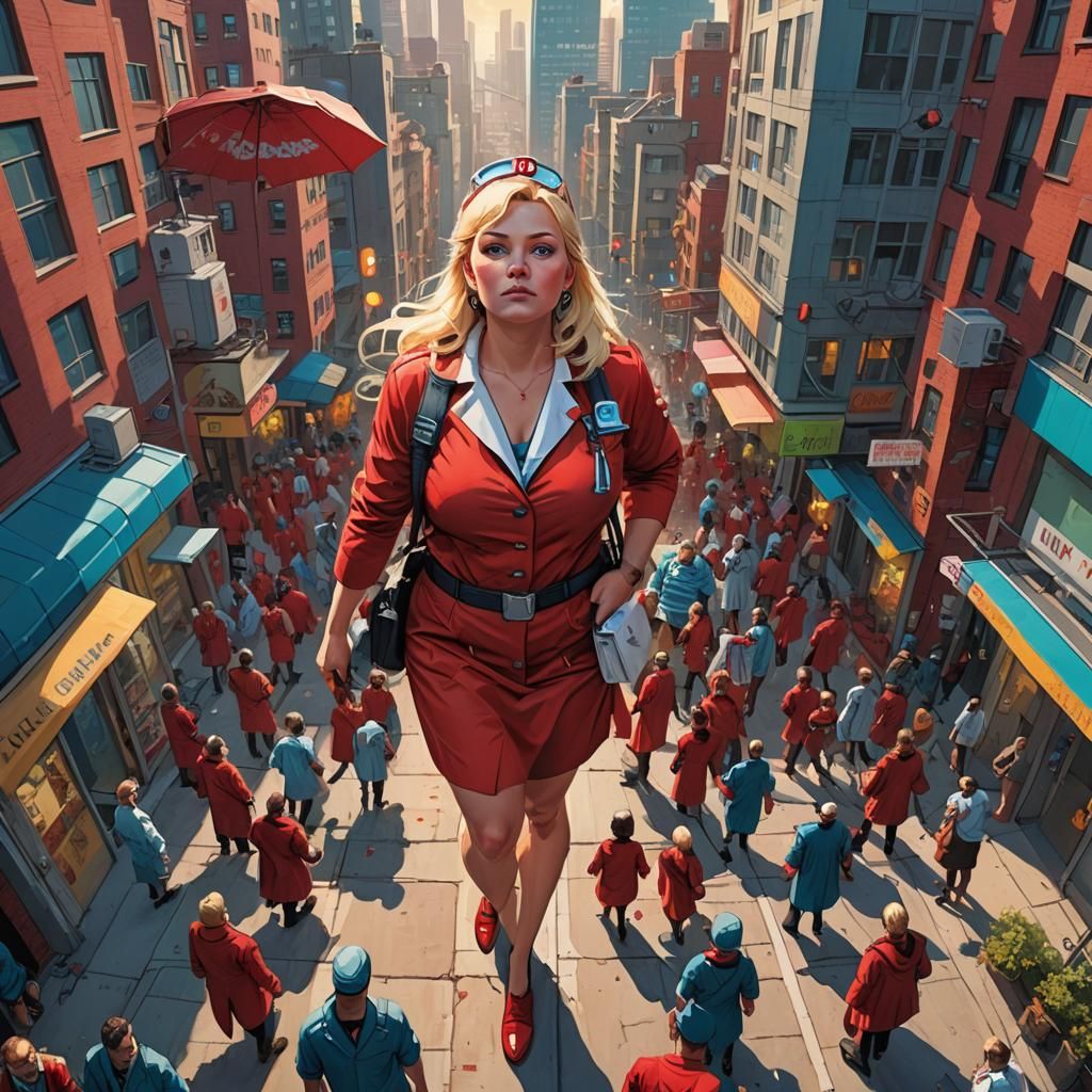 Nurse Superhero in City, Fantasy Concept Art