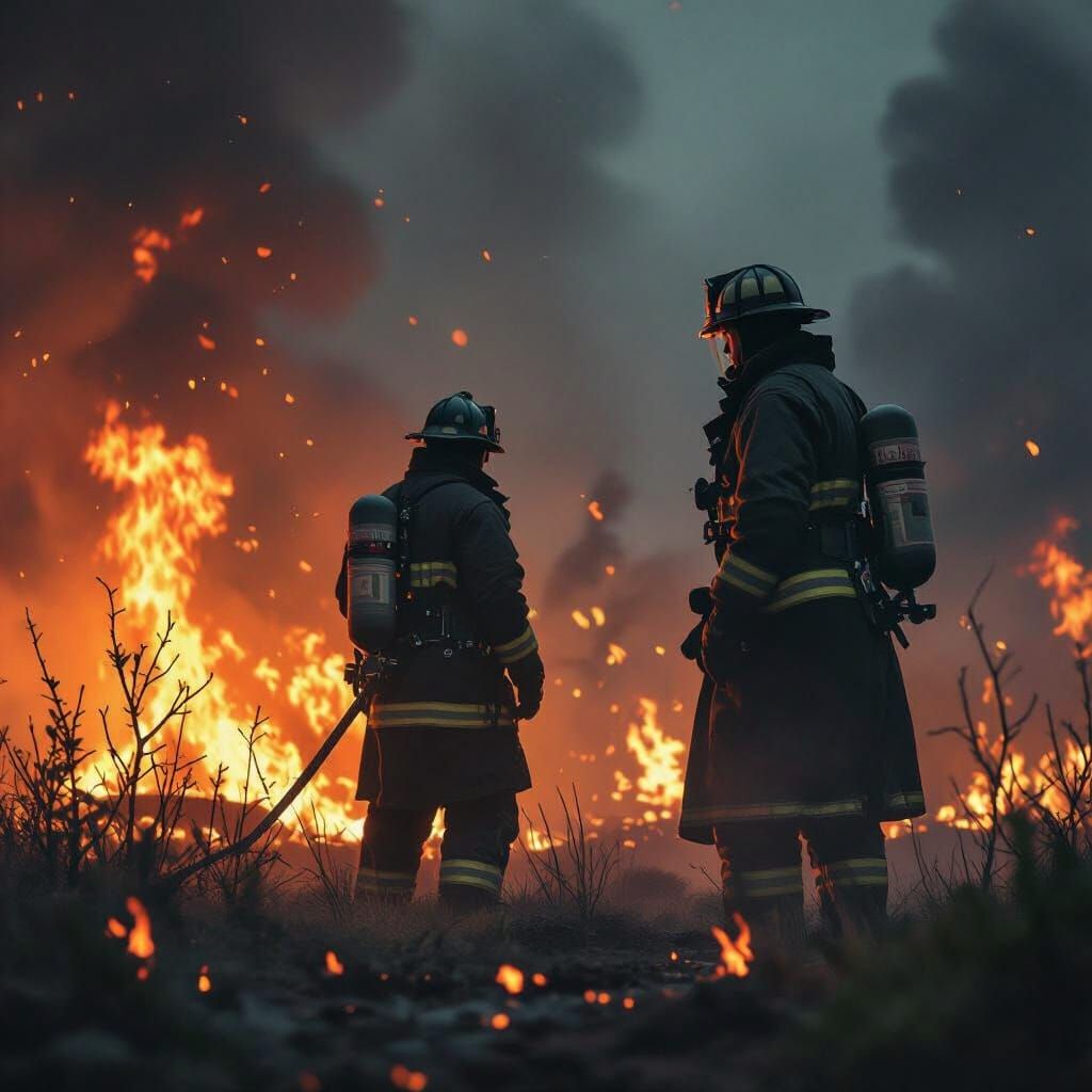 Firefighter Stands Against Inferno: Hyperrealistic Digital A...