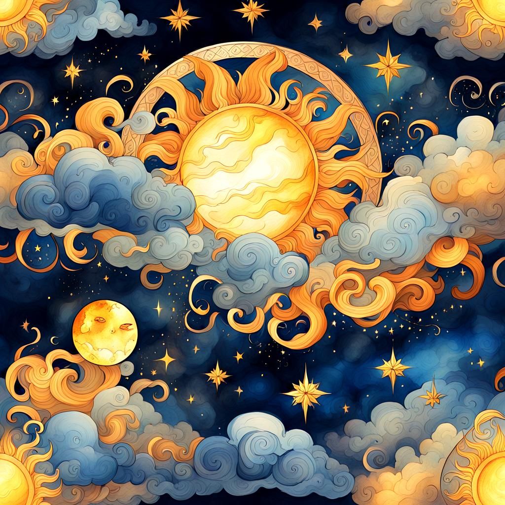 Mystical Sun Fantasy Art in Renaissance Style
