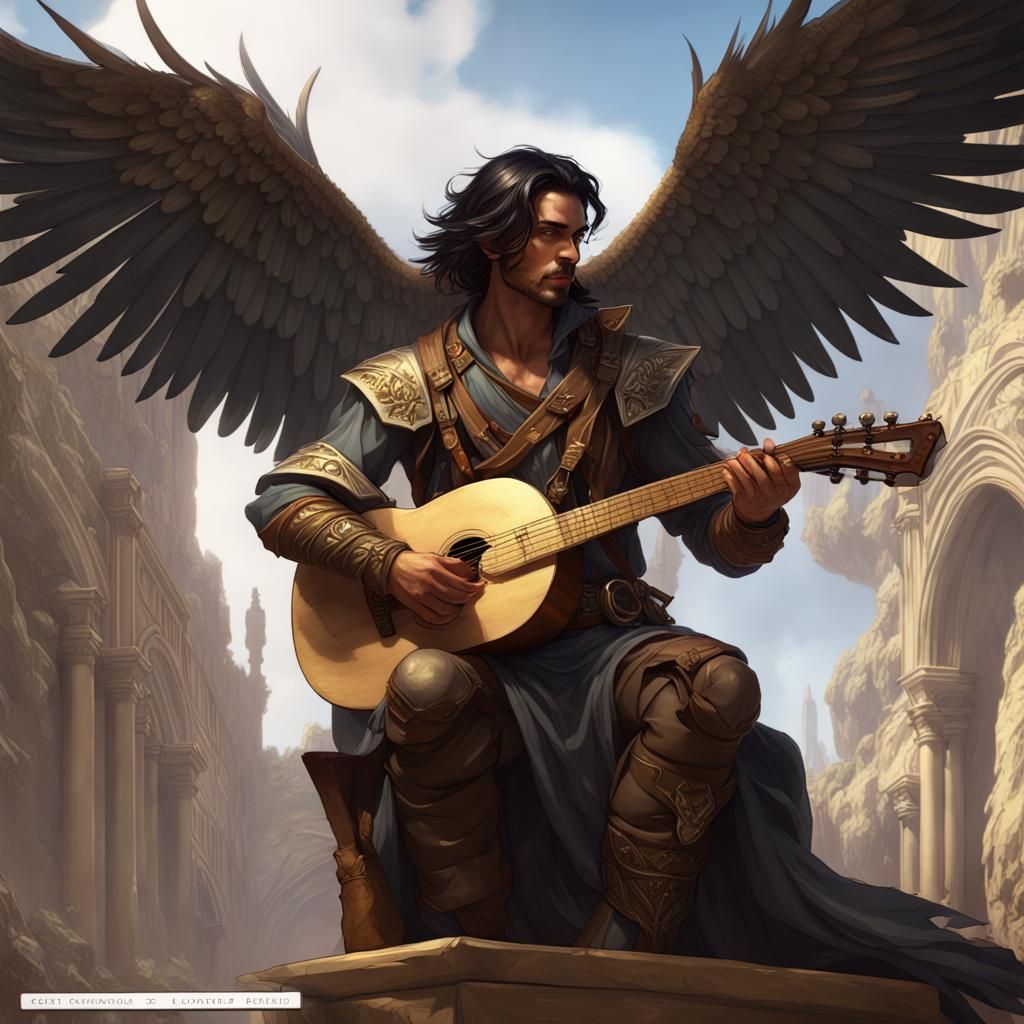 Aasimar Bard with Lute: Dark Fantasy Concept Art