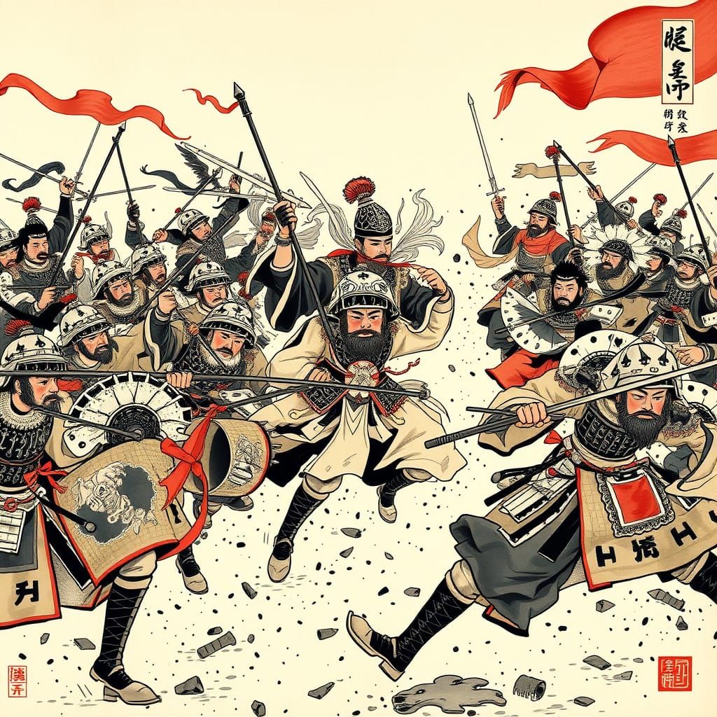 Epic Battle of Qi and Lu in Ink Wash Style