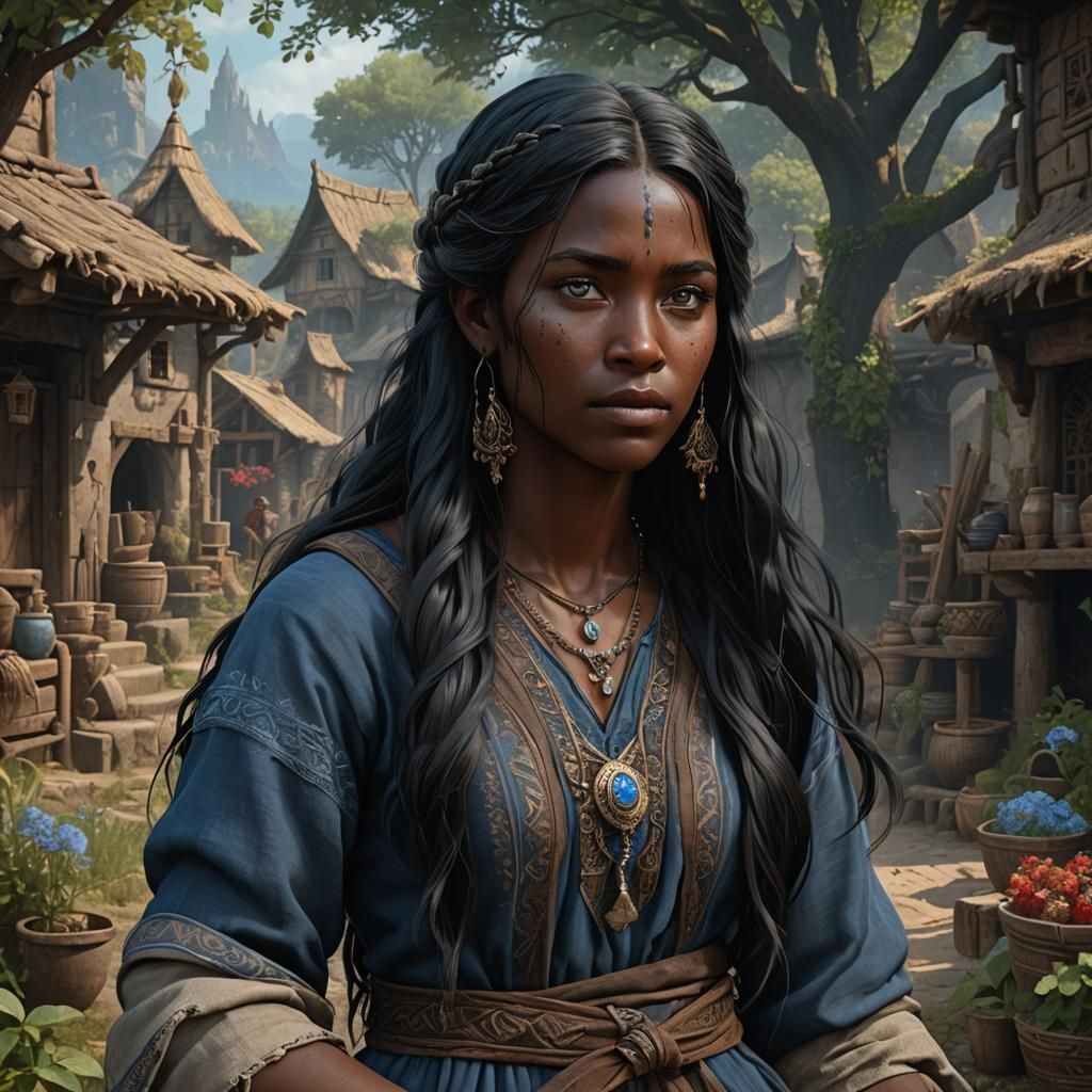 Peasant Woman Portrait in Detailed Fantasy Art Style