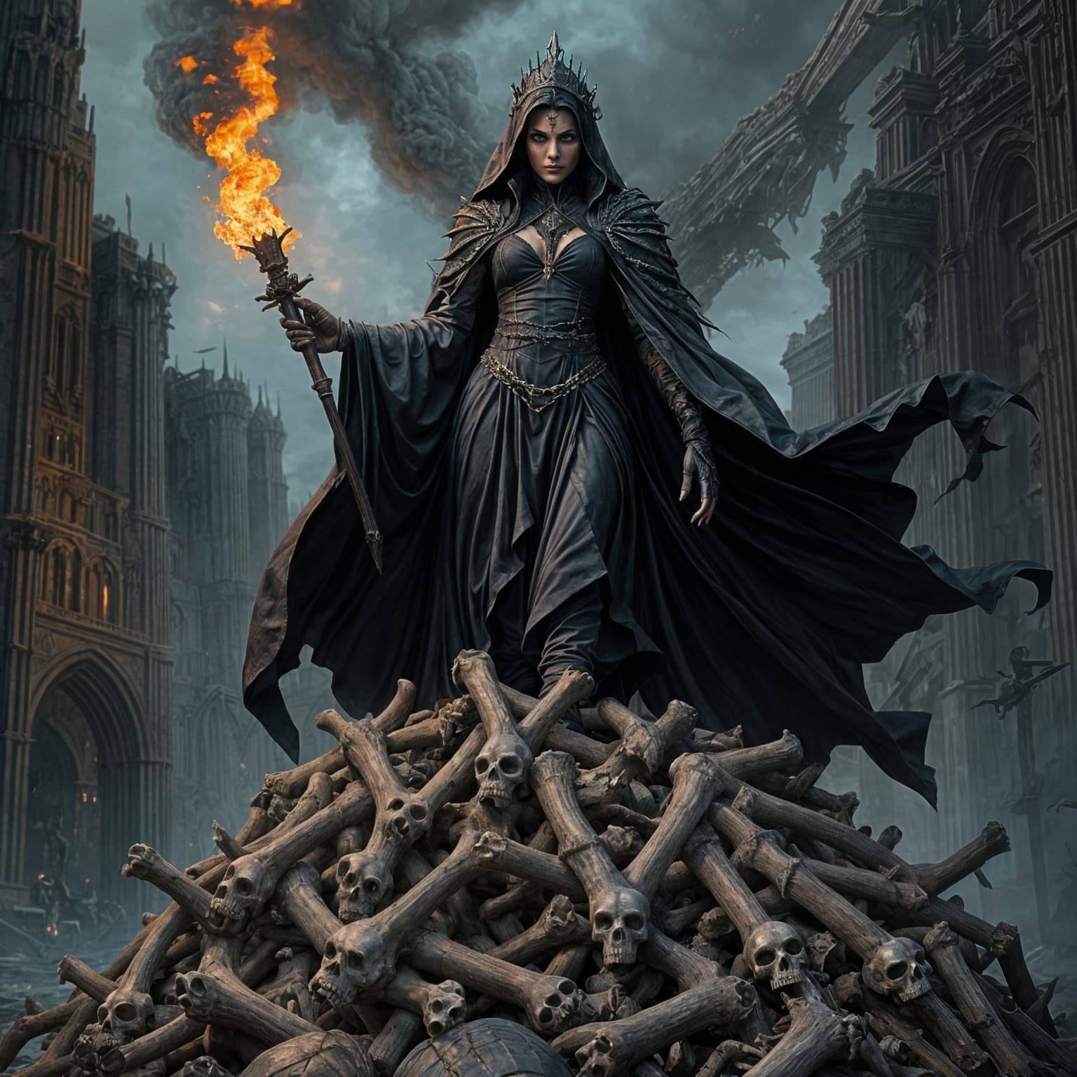 Dark Fantasy Queen Dominates Skeletal Ruins