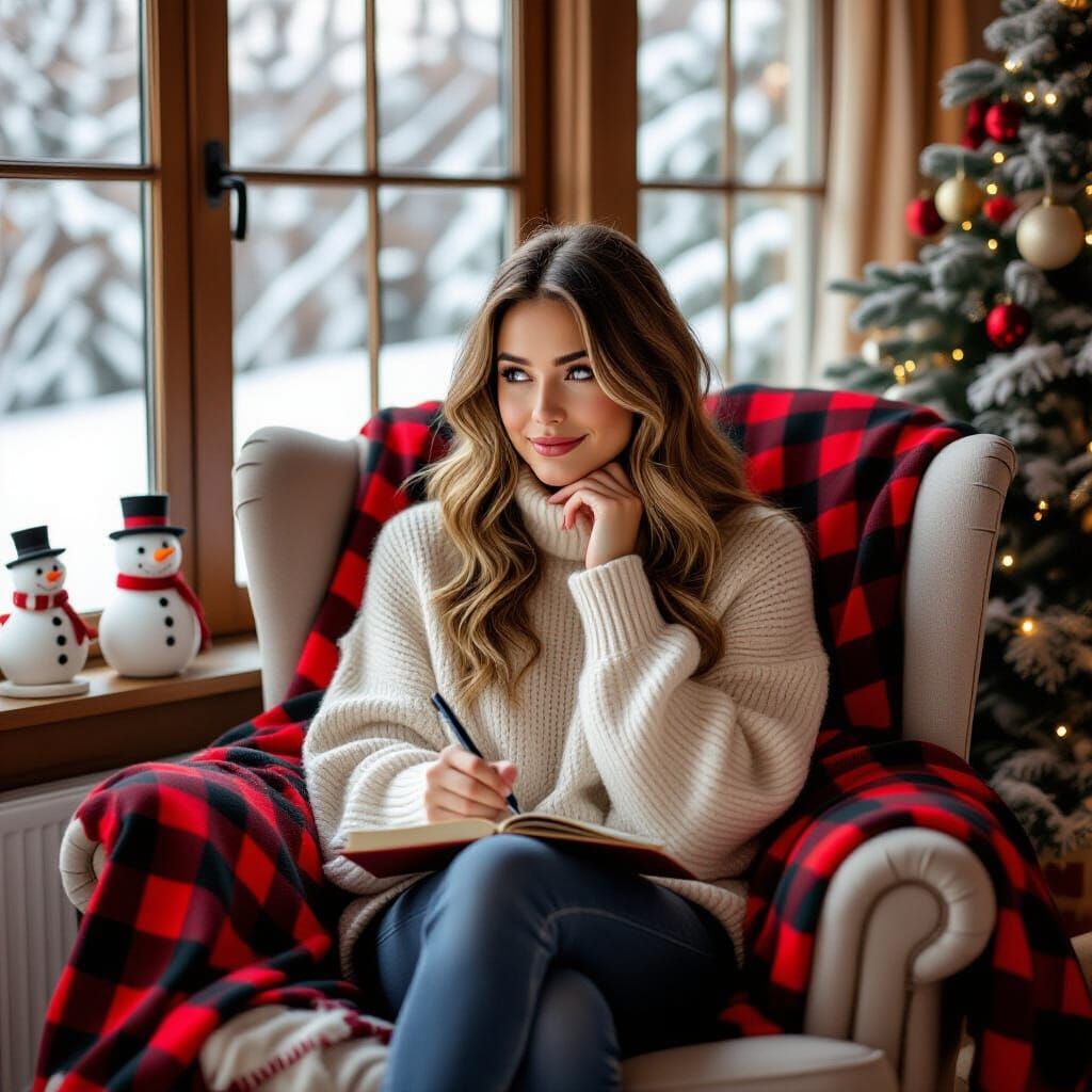 Cozy Winter Writing Scene with Christmas Decor