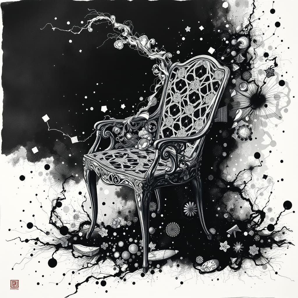 Dreamlike Chair in Ink Painting Style