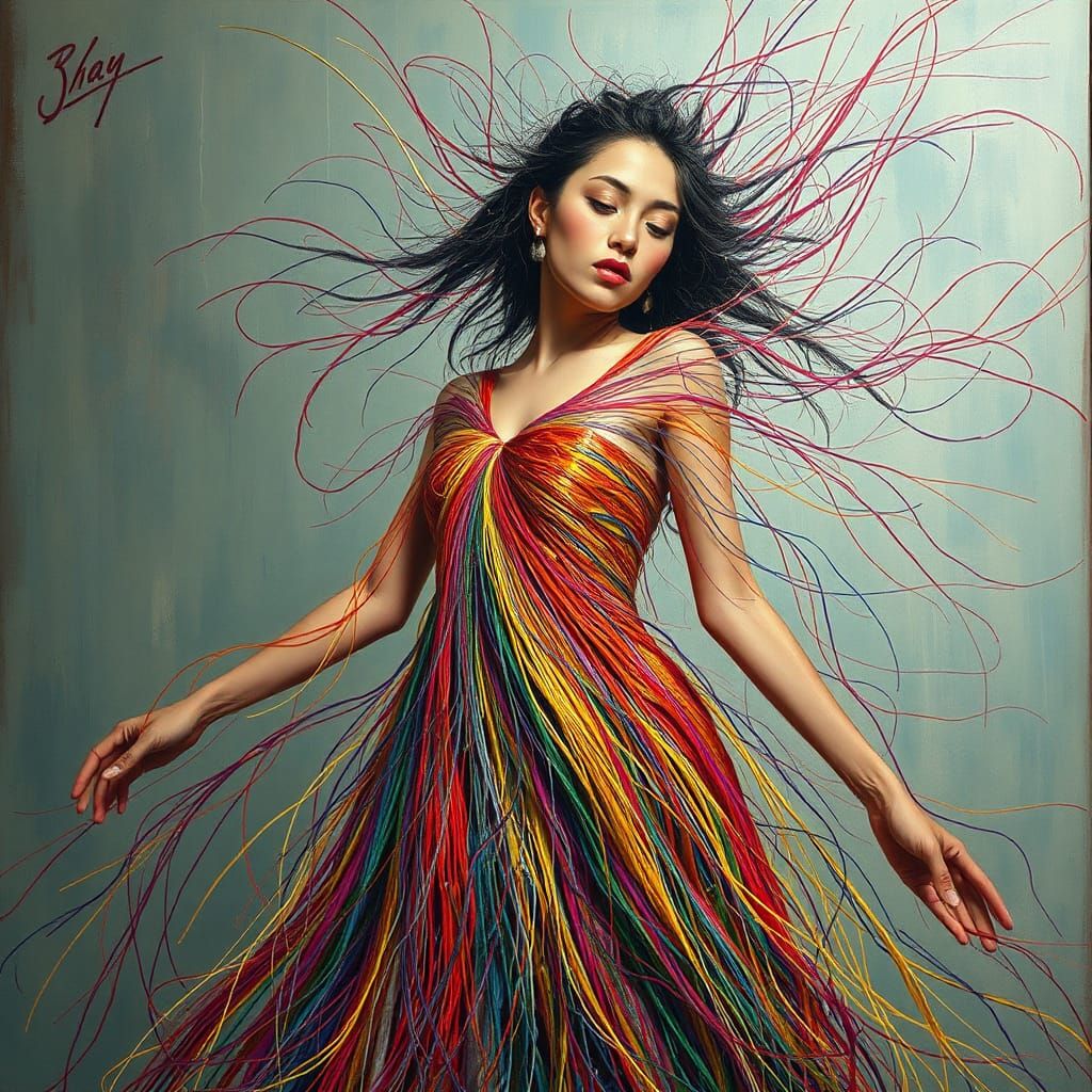 Surreal String Dress in Dreamlike Psychedelic Style