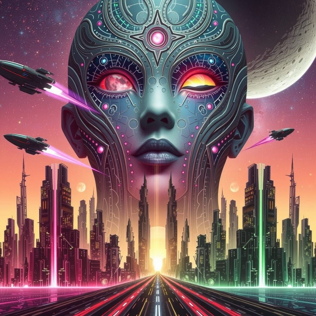 Cyberpunk Alien Metropolis in Harmony with Nature