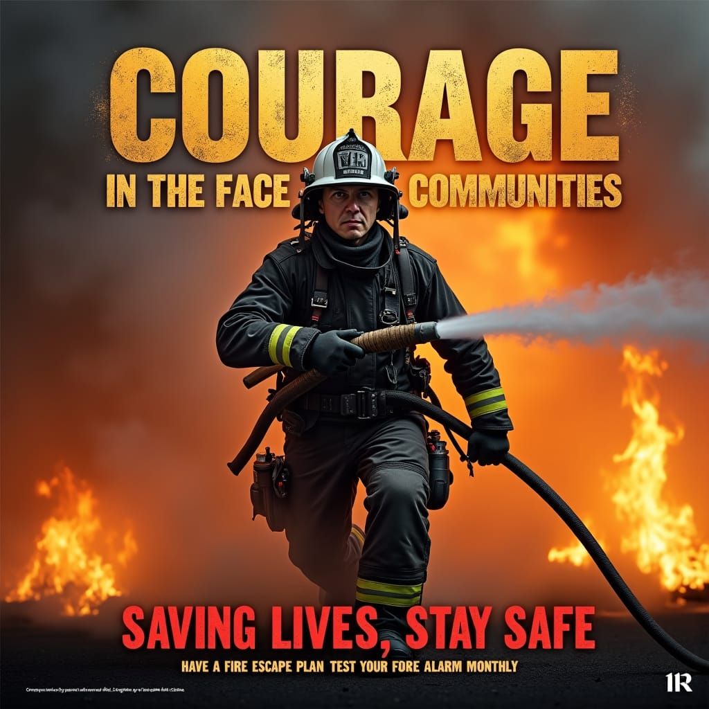 Firefighter Courage Poster: Saving Lives in Flames