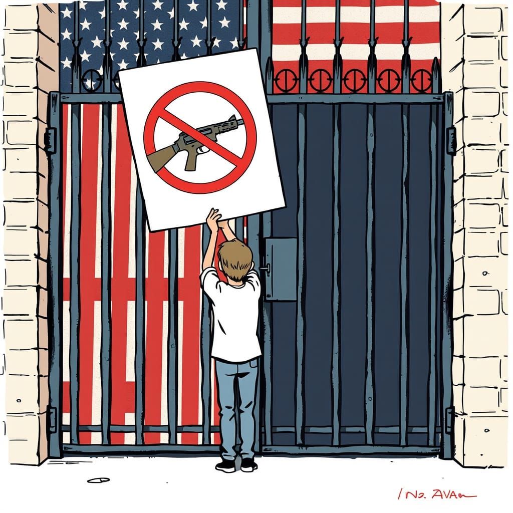 Gun Control Protest at School: Grotesque Cartoon