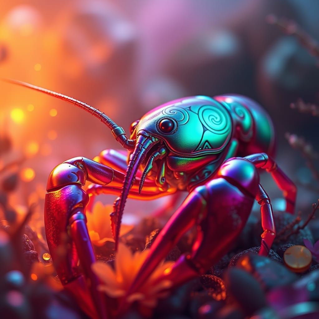 Iridescent Crayfish in Dreamlike Matte Painting