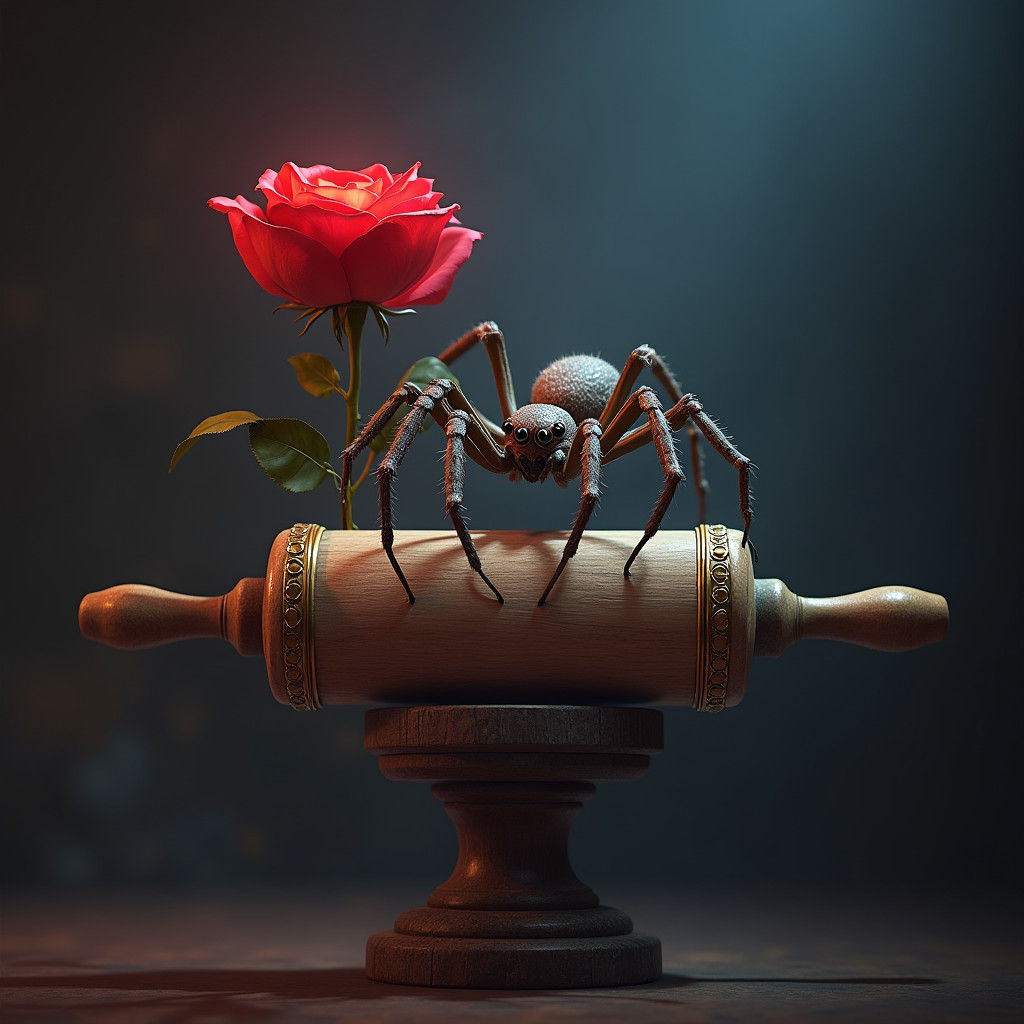 Regal Spider on Golden Throne with Rose