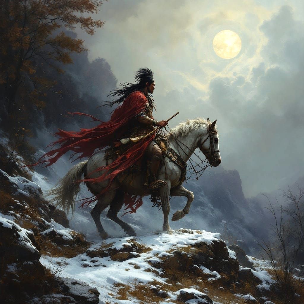 Iroquois Warrior's Lament in Vibrant Oil Painting Style