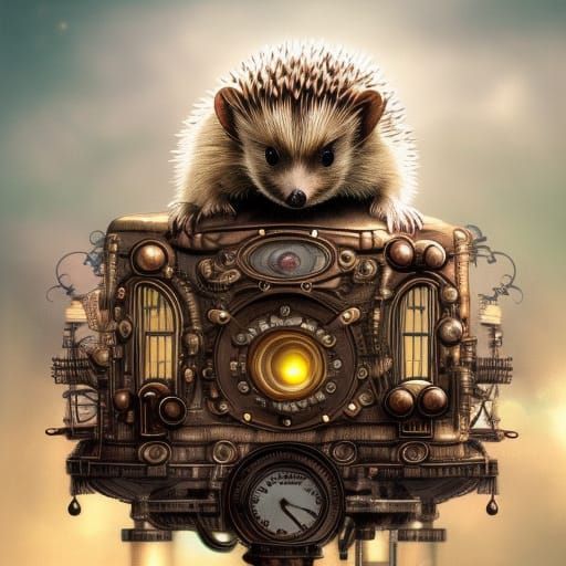Steampunk Hedgehog in Hyperdetailed Matte Painting