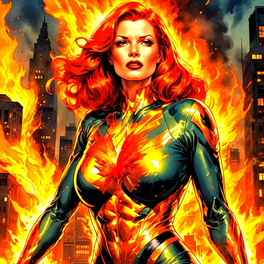 Rita Hayworth as Jean Grey in Phoenix Suit