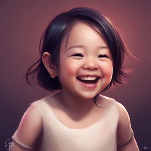 Laughing Baby Girl Portrait in Hyperdetailed Style