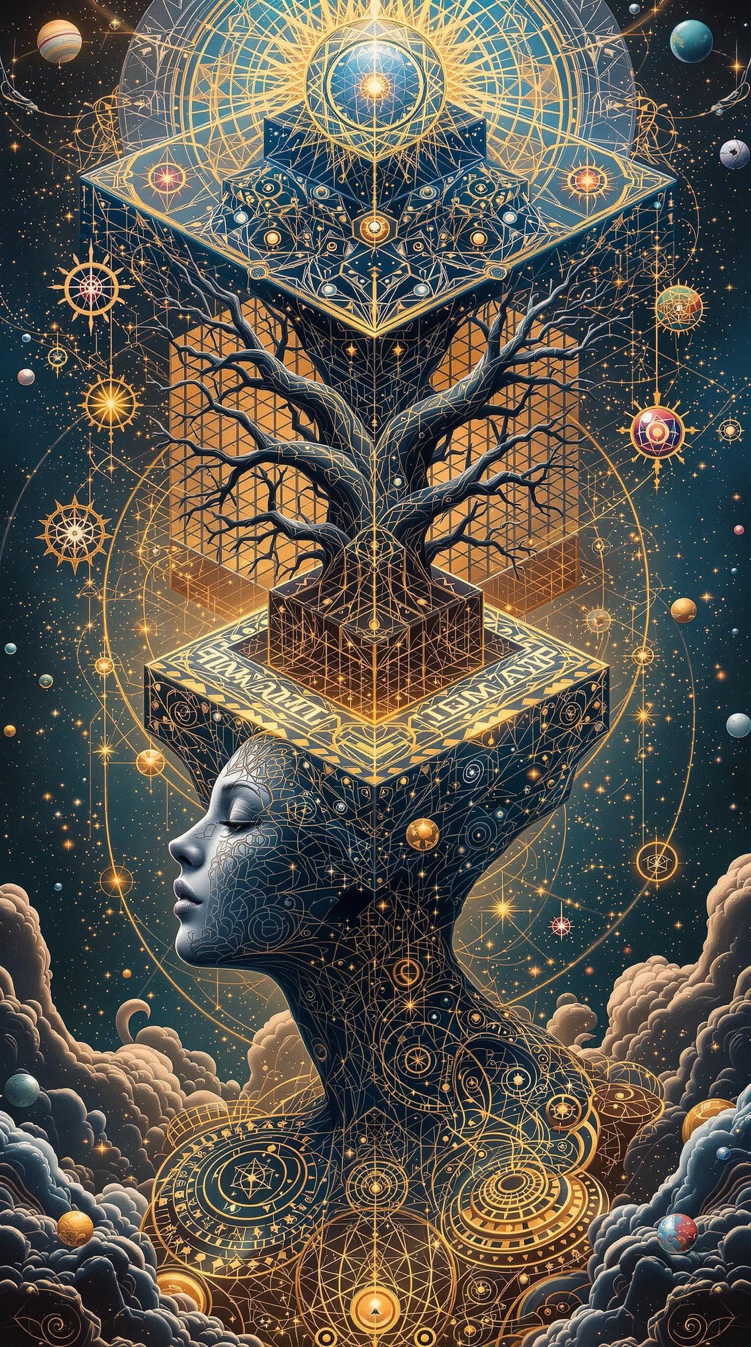 Kabbalah Tree of Life in Surreal Fluid Art
