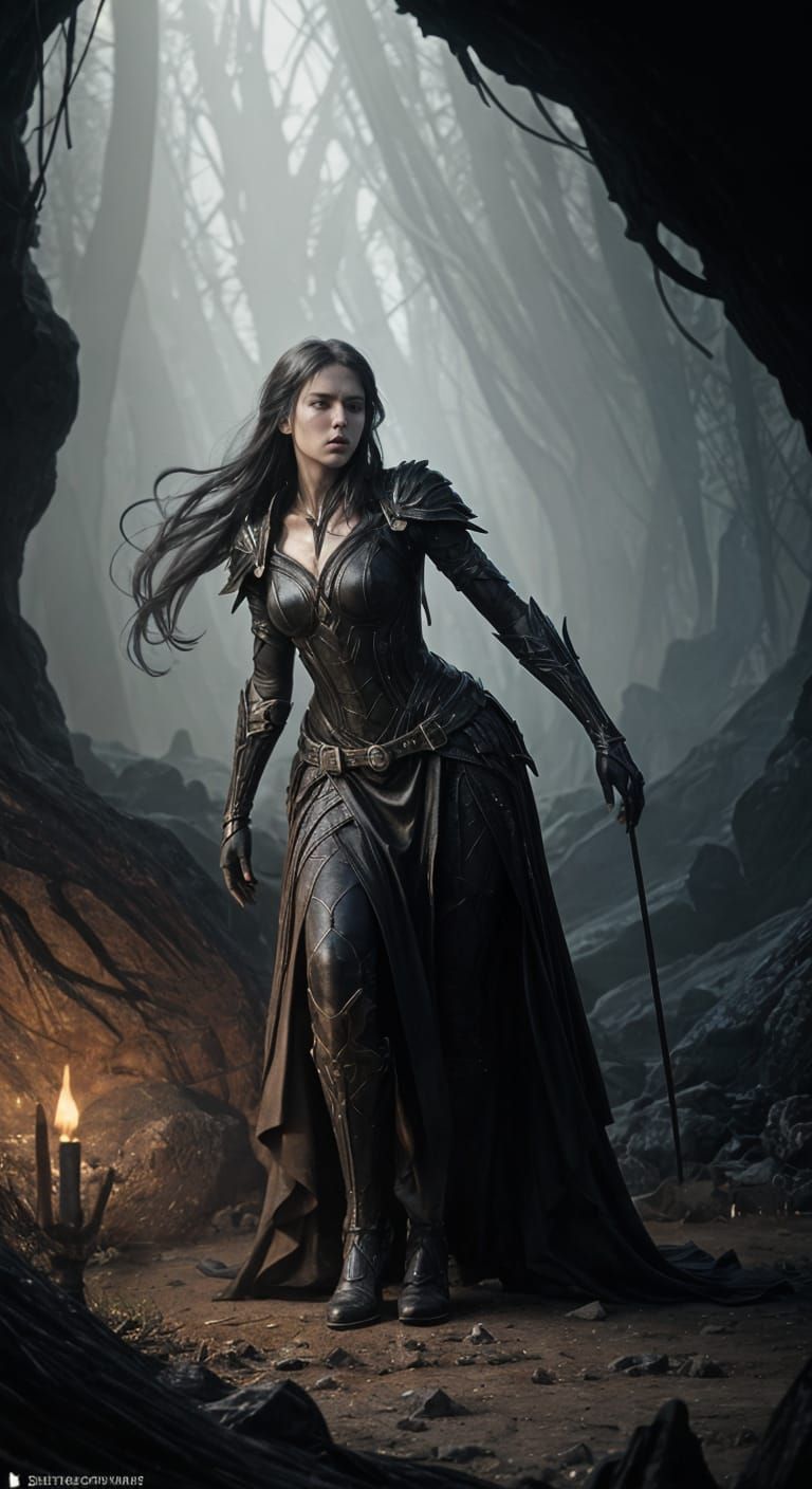 Gigantic Black Widow Spider in Dark Web Cave