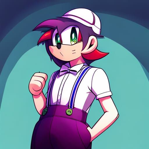 Purple Sonic OC with Pink Hat and Suspenders