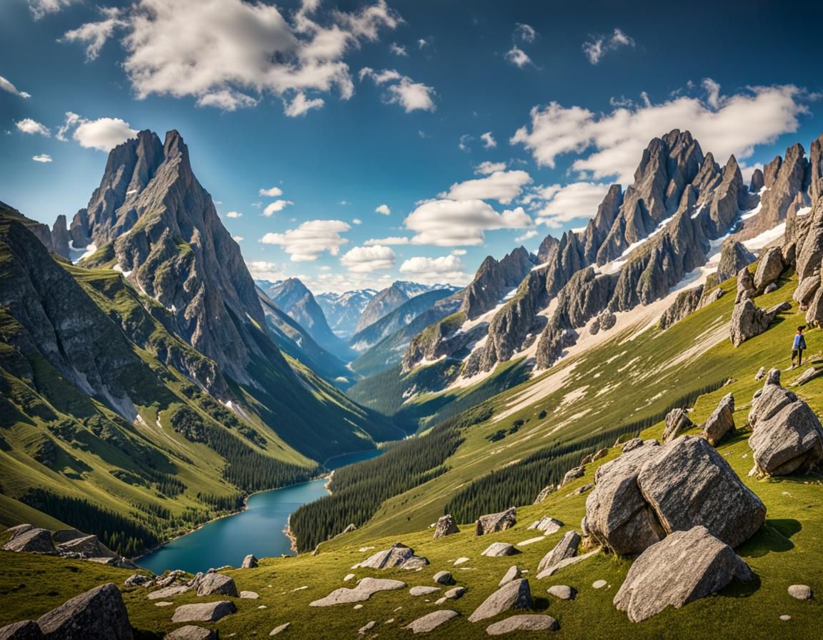 Breathtaking Mountain Landscape with Vibrant Blue Sky