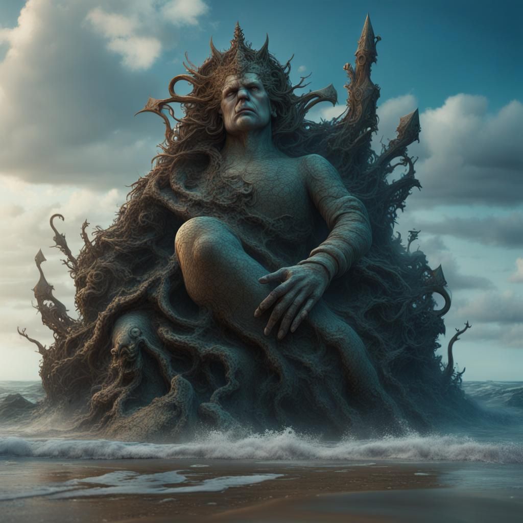 Gigantic Statue Discovered on Seabed: Detailed Matte Paintin...