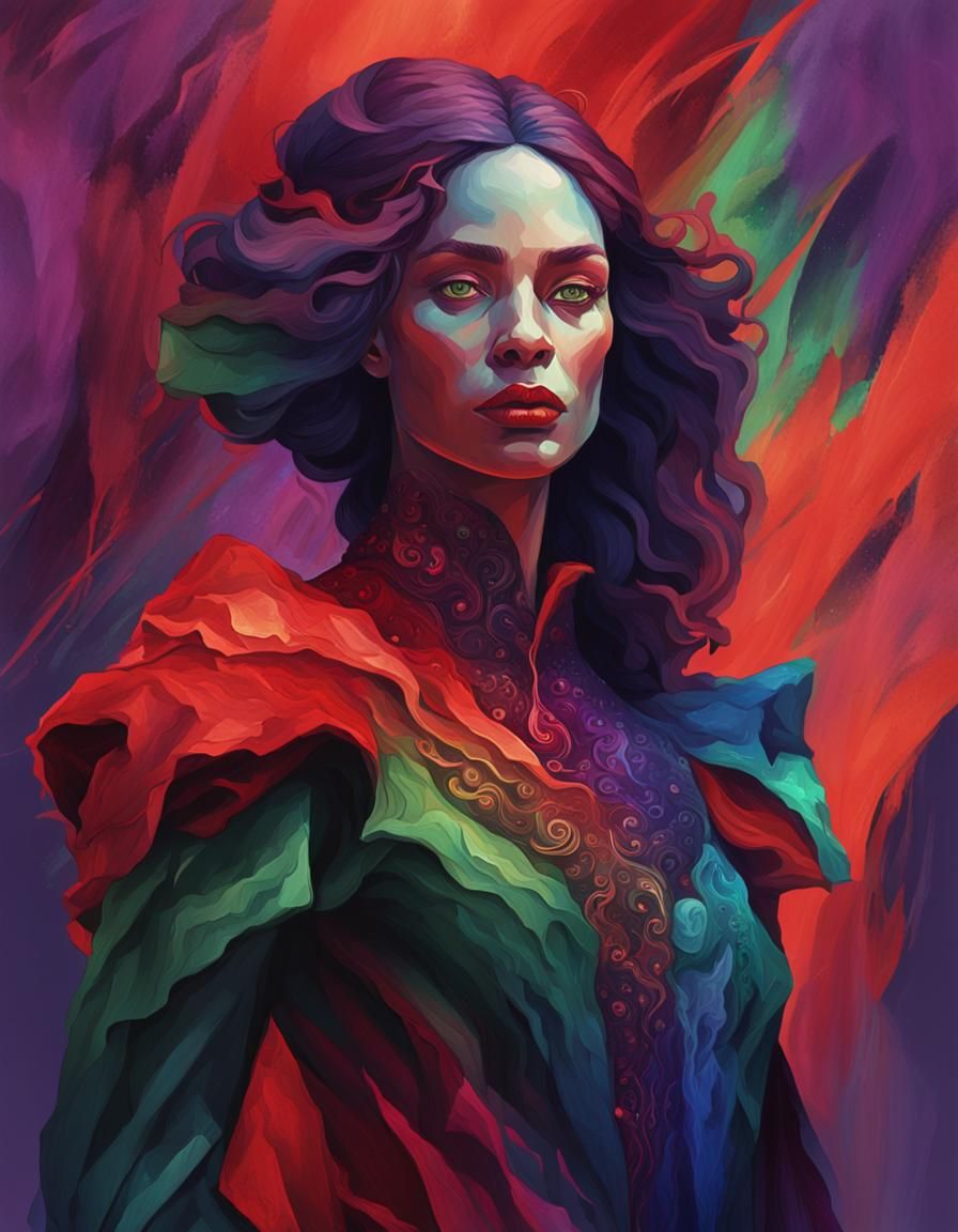 Enchanting Dark Goddess in Triadic Hues