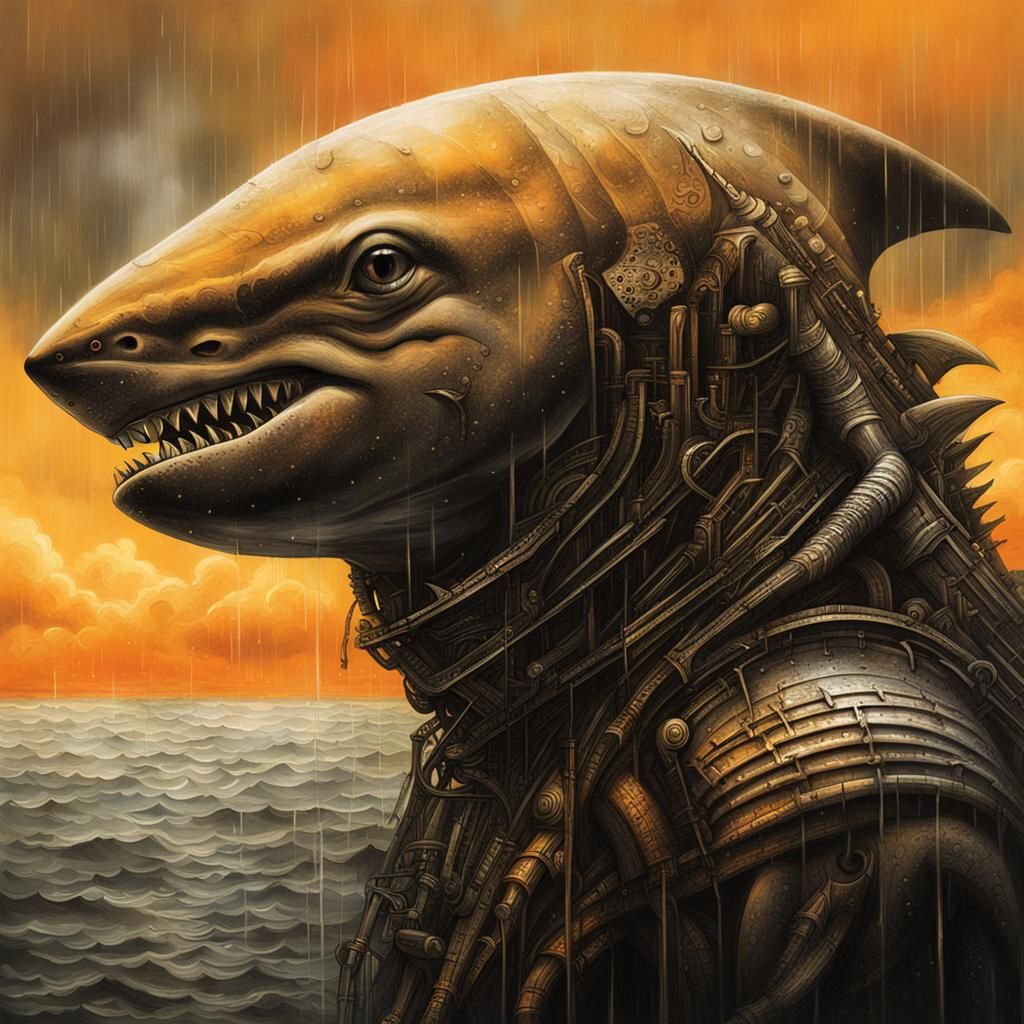 Shark with Human Face in Giger Style