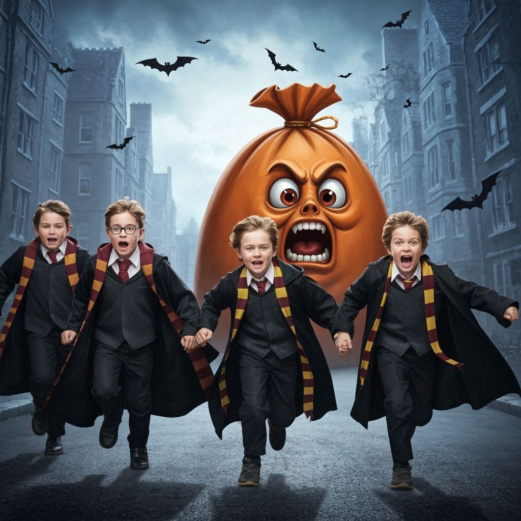 Children in Harry Potter Costumes Flee Halloween Bag