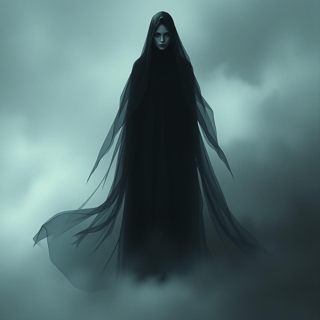 Ethereal Woman in Flowing Gown, Surreal Dark Art