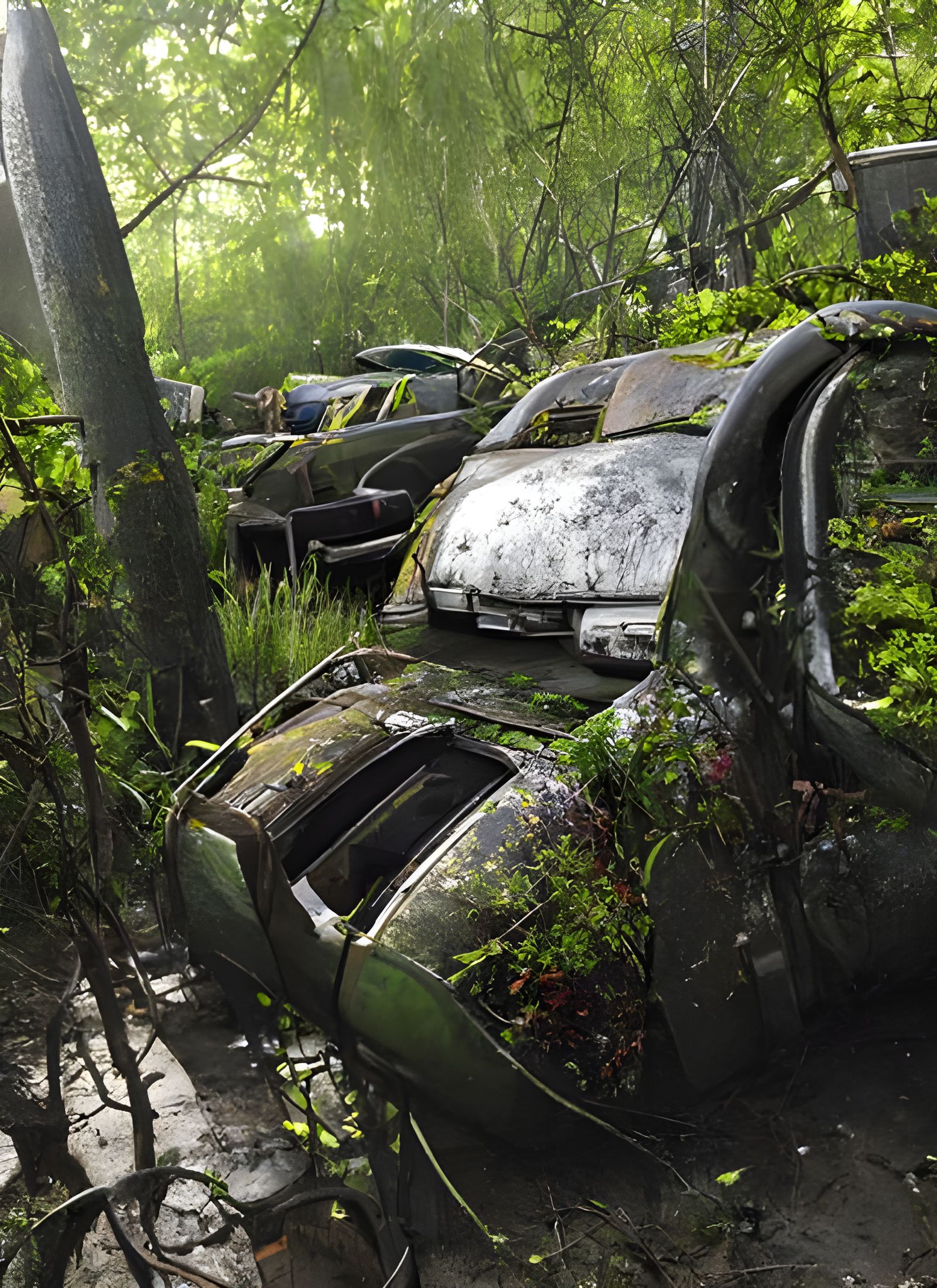 Dystopian Abandoned Car Graveyard in Photorealistic 8k